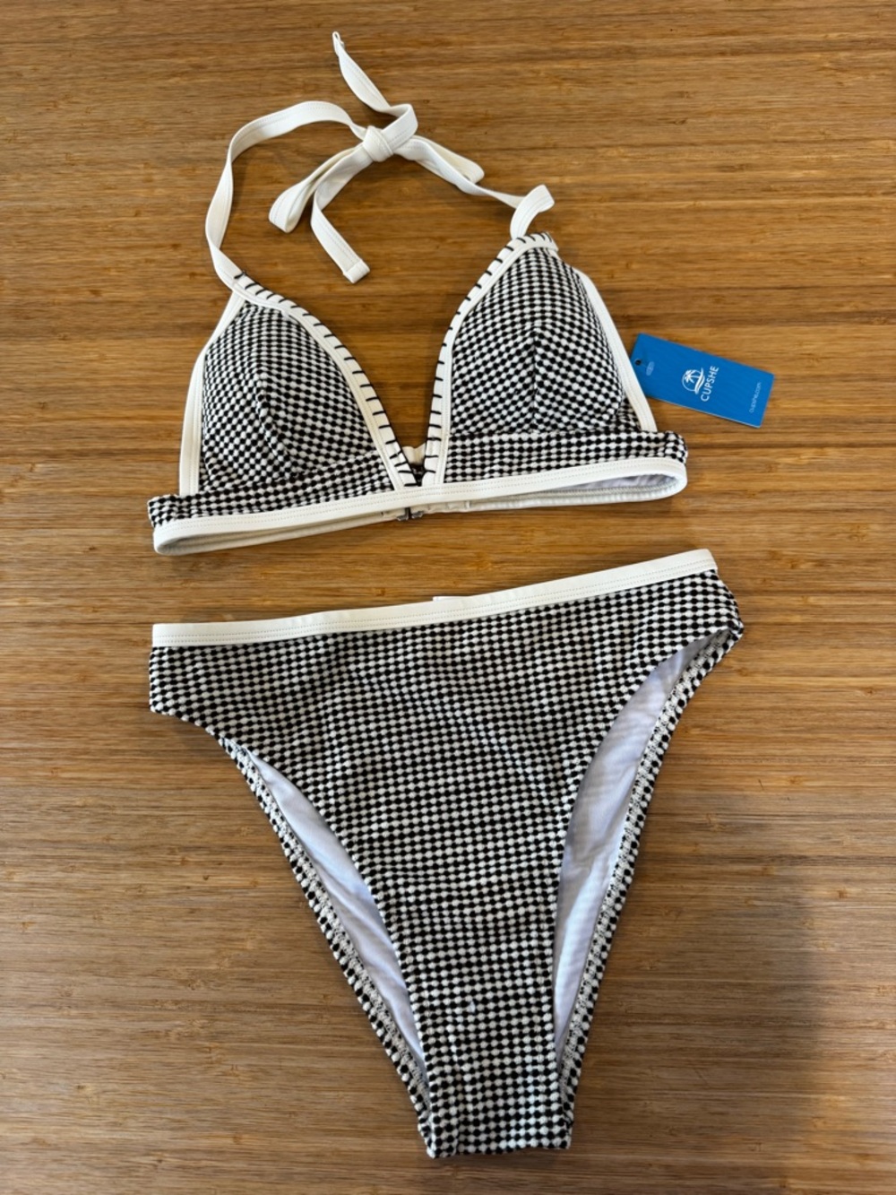 Cupshe Black and White Houndstooth Triangle Bikini
